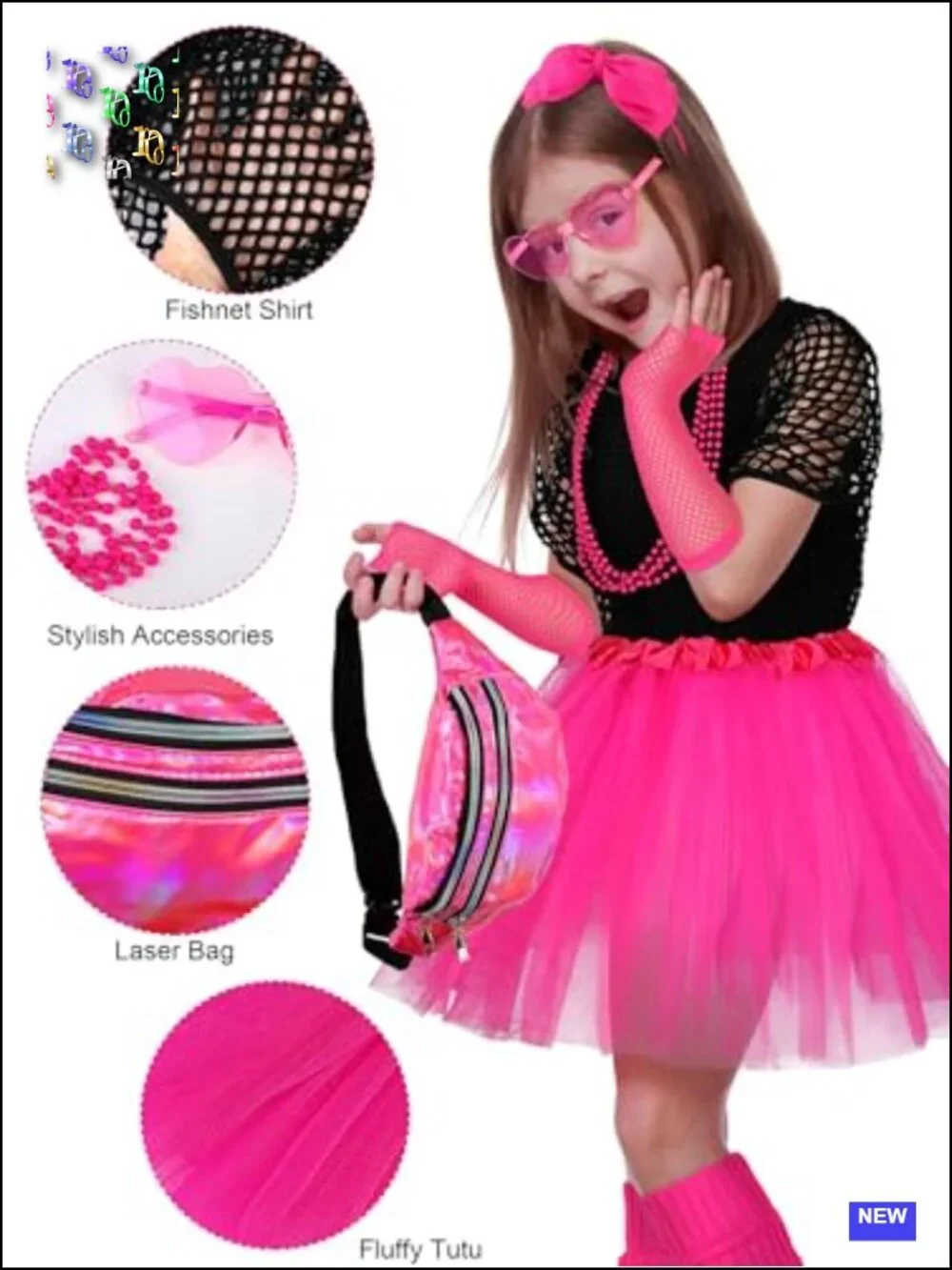 Girls 80s Costume Set Cotton Fishnet Tutu Skirt Leg Warmers